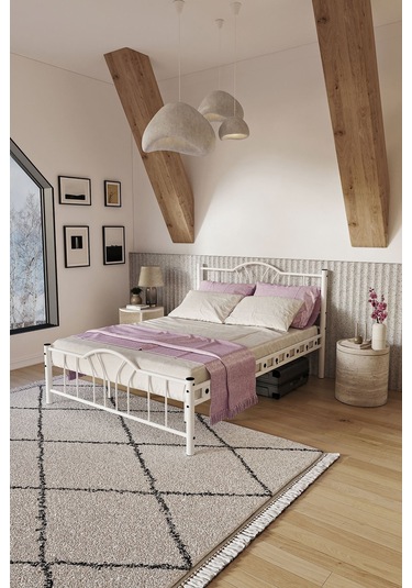 Argimo Bella Çift Kişilik Ferforje Metal Karyola Beyaz 180 x 200