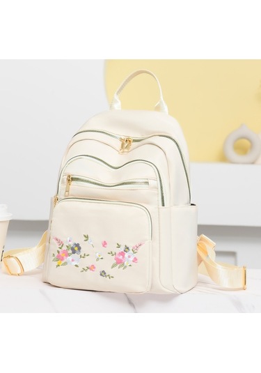 Lixiaqu01 Beige Moda Naylon Sırt Çantası Kadınlar Için Nakış Beyaz