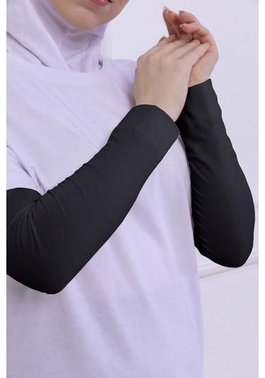 Likralı Penye Kolluk Antrasit - Pratik Kadın Tesettür Düz Namaz Kolluğu 1 Çift 40cm Viskon Hijab Antrasit