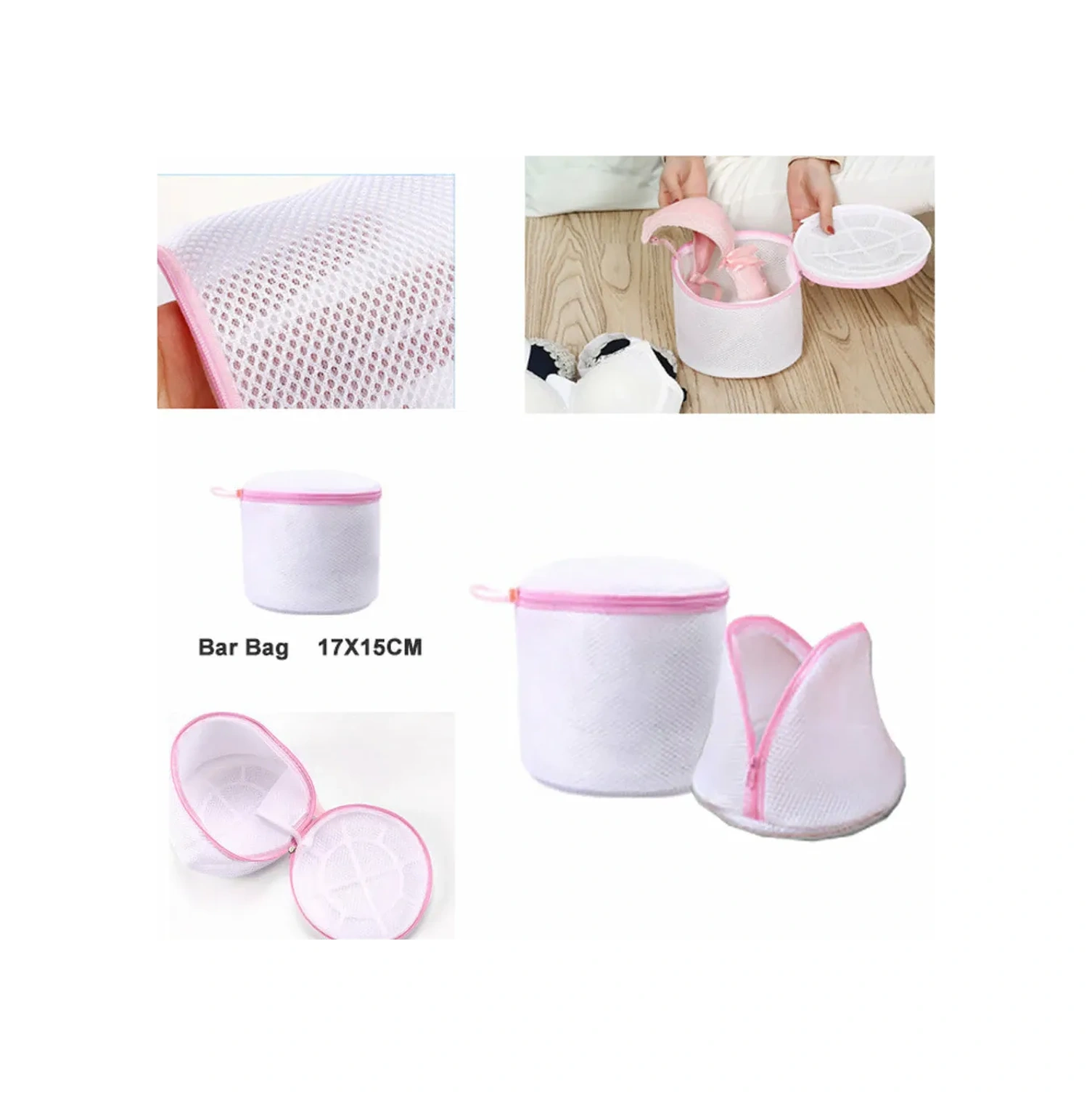 Kosona 6'lı Çamaşır Torba Seti - Delikli Kumaş İç Çamaşırı Ve Hassas Giysiler İçin Koruyucu Yıkama Torbaları S-m-l-xl + 2 Bar Torba Pembe