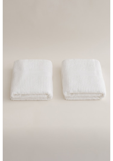 Ivory Beyaz Fitilli Mikro Fiber %100 Pamuk 2li Banyo Havlusu Seti Beyaz