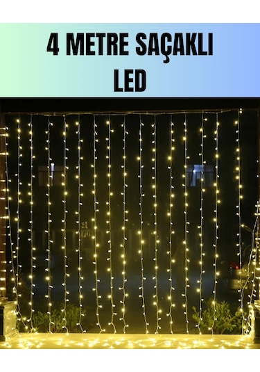 4 Metre Yılbaşı Şelale Led Perde Işık Ev Bahçe Dekor Çok Renkli