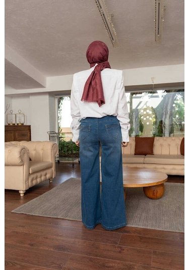 Neways 1067-denim Bol Paça Pantolon Koyu Mavi Mavi