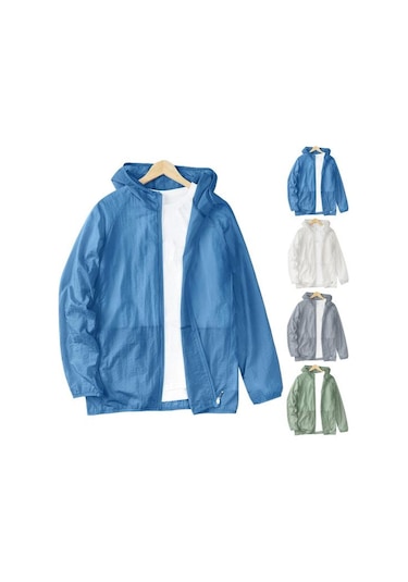 Mavi Gevşek Yaz Spor Ceket Hafif Hırka Güneş Koruma Ceket Erkek Giyim Güneşe Dayanıklı Mavi