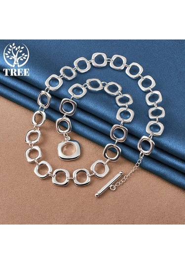 925 Ayar Gümüş Kare Yuvarlak Zincir Kolye Takı