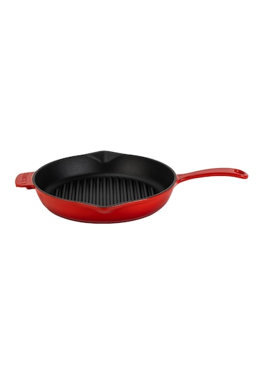 Lava Döküm Yuvarlak Izgara Tava Döküm Demir Yekpare Saplı Çap Ø 28cm. Kırmızı