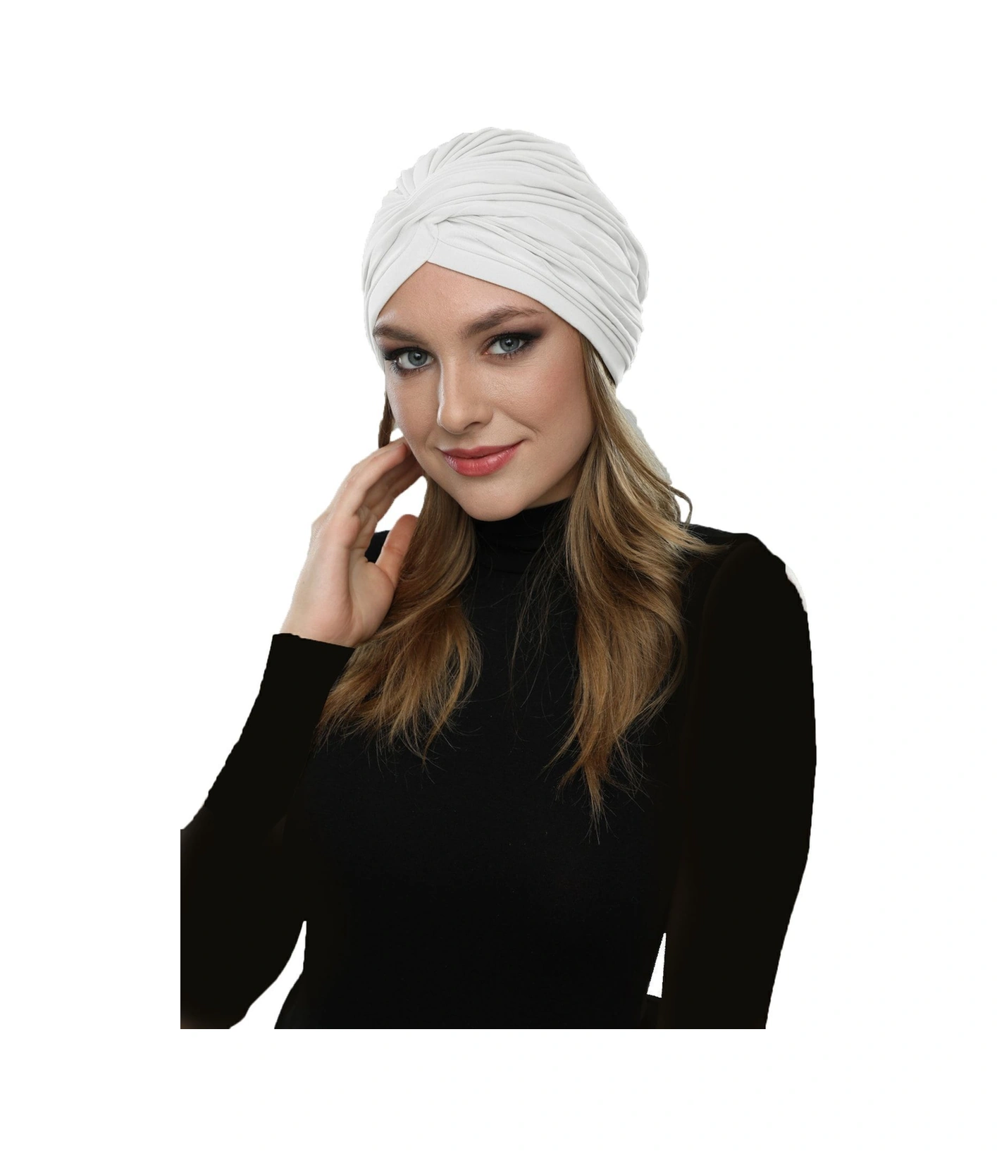 Çapraz W Nervürlü Ensesi Bantlı Krem Hazır Türban Tesettür Havuz Bonesi Krem