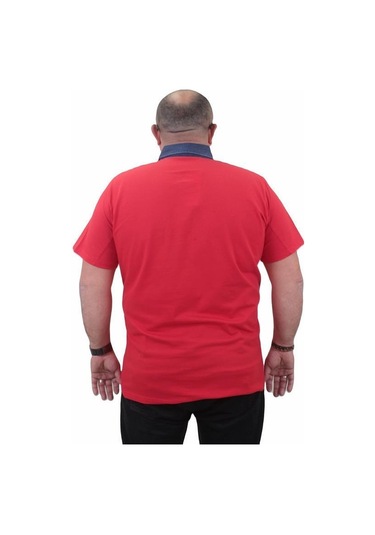 Starbattal Büyük Beden Polo Kot Yaka Tişört 23420 Kırmızı-Kırmızı