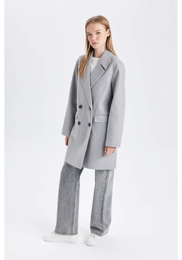 DeFacto Rüzgar Geçirmez Uzun Kaşe Kaban Oversize Geniş Kalıp Kruvaze Yaka Düğmeli A0922AX24WNGR2 Gri DeFacto Rüzgar Geçirmez Uzun Kaşe Kaban Oversize Geniş Kalıp Kruvaze Yaka Düğmeli A0922AX24WNGR2 Gri