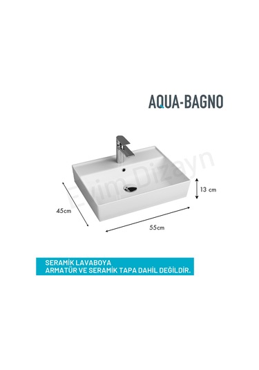 Aqua Bagno Plan Seramik Tezgah Üstü Kare Çanak Lavabo 55 x 45 CM