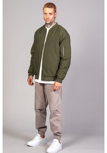 Haki Regular Fit /krinkıl Kumaş İçi Kapitone Pilot Erkek Ceke... Indıgo