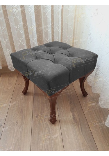 Kapitoneli Makyaj Pufu Ayak Ucu Puf Ceviz Ayak 45 45 Antrasit