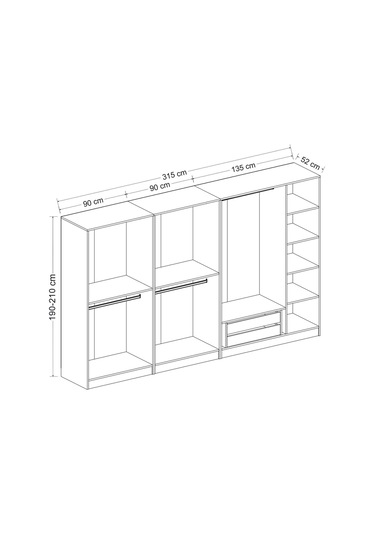Kale 7 Kapak 5a 2ç Dolap Antrasit - Mebran Defne Ayna Antr 190cm Antrasit