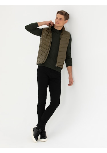 Cacharel Haki Slim Fit İnce Kapitone Mont Yelek Yesıl