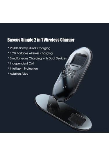 Maiyame Baseus 15w Çiftli Kablosuz Şarj Aleti, Qi Sertifikalı, İphone Ve Android Uyumlu, Bs-w508 Siyah