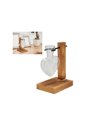 Suofeng Ahşap Tabanlı Cam Süs Vazo, Retro Tarz Su Bitkisi Kabı, Masaüstü Dekorasyon, Ev Ofis Süsleme