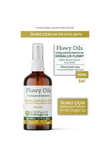 Flowy Oils Ölmez Çiçek + Altın Otu Suyu Cam Şişe 100 ML
