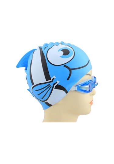 Kulak Koruma Küçük Balık Desenli Dalış Şapkası Çocuk Silikon Yüzme Şapkası B Sarı