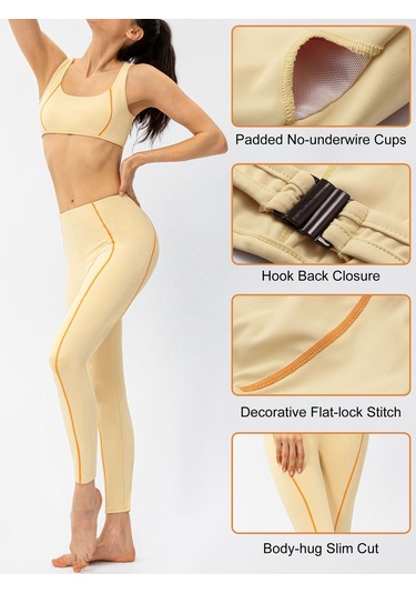 Moveevo Beyaz Kadın Fitness İki Parça Takımı: Yoga Büstiyeri + Tayt, Dekoratif Çizgiler, Avrupa Bedeni 8/l Beyaz