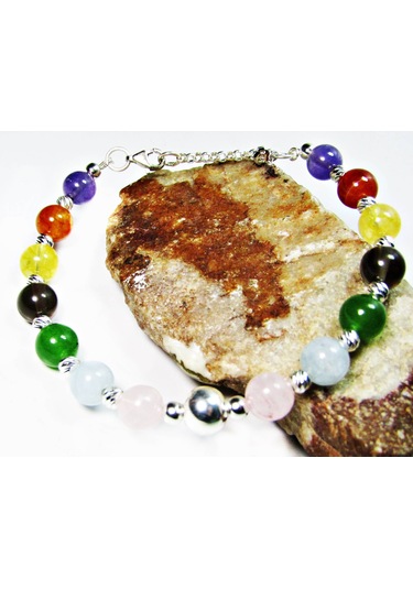 925 Ayar Gümüş A Kalite Doğa Taş Çakra Kadın Bileklik