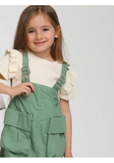Kız Çocuk Büyük Cepli Askılı Salopet-14133 Yeşil