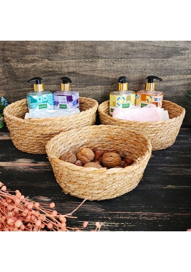 Nergis Hasır 3 Lü Sepet Saklama Kutusu Sepet Takımı Naturel