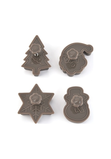 4 Parça, Şenlikli Noel Kurabiyesi Piston Kek Kalıbı Gri Gri
