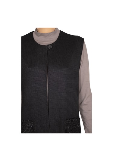 Hesna Kadın Naz Şönil Cep Kombinli Siyah Yelek Siyah