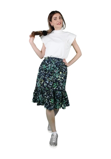 Kadın Yeşil Çiçekli Etek 001