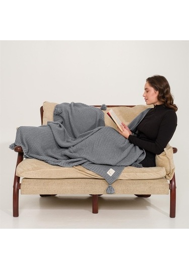 Coco Pirinç Örgü Ponponlu Triko Tv Battaniyesi Throw Koltuk Şalı (538861666)-130X170