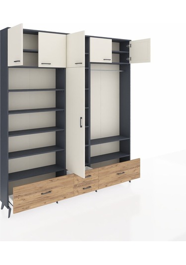 Arges Dolap 18 Raflı 4 Çekmeceli Tek Askılı 220x30x243 Antrasit-aytaşı/çam Aytası/atlas Çam