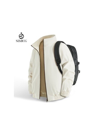 Yeni Gündelik İş Çok Yönlü Dik Yaka Çift Taraflı Erkek Ceketi Beyaz