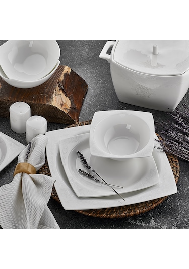Aryıldız Bone Square Porselen 60 Parça 12 Kişilik Yemek Takımı 45