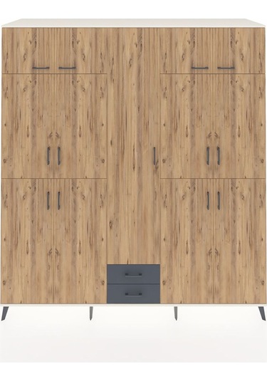 Kronos Dolap 10 Raflı 2 Çekmeceli 4 Askılı 220x59x243 Aytaşı-çam/antrasit Atlas Çam/antrasıt