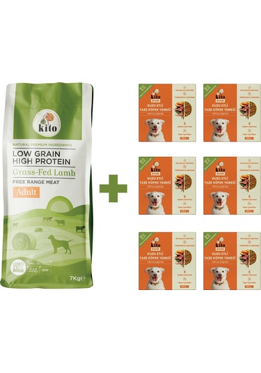 Kito Kuzu Etli Yetişkin Köpek Maması 7 KG + Kito Fresh Kuzu Etli Köpek Yemeği 6'lı