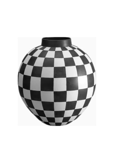 Xlarge Damier Porselen Vazo Beyaz - Siyah