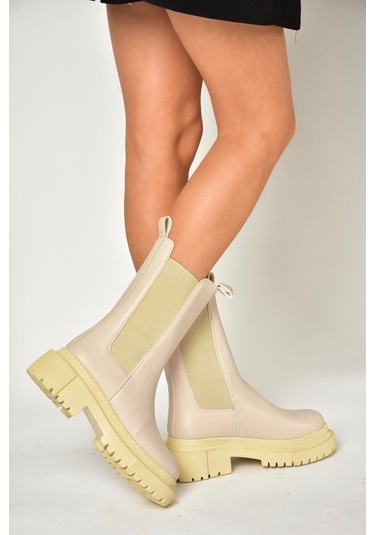 Fox Shoes T652449009 Bej Kalın Tabanlı Kadın Bot Bej-suni Deri Bej