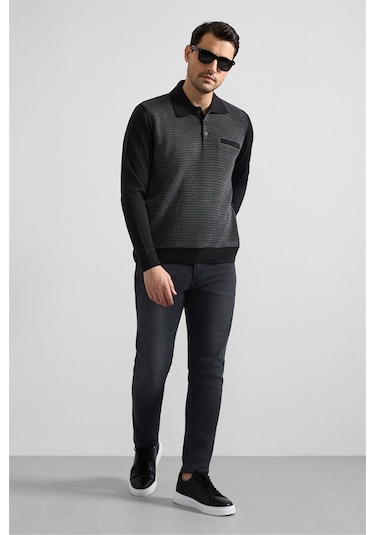 Süvari Siyah Regular Düz Fermuarlı Polo Yaka Sweatshirt Sw2013700011-s09 Siyah