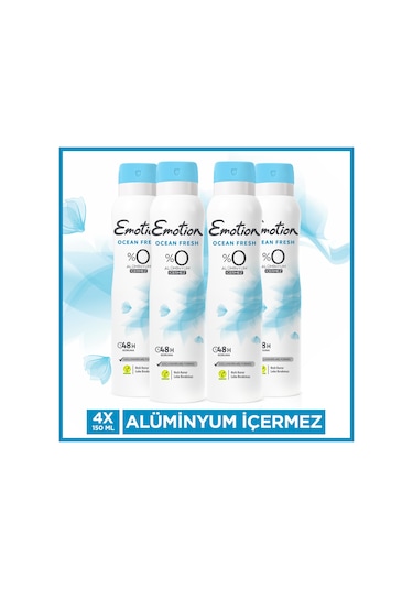 Emotion Ocean Fresh Kadın Vegan Deodorant 4x150 Ml Hızlı Kurur, Leke Bırakmaz
