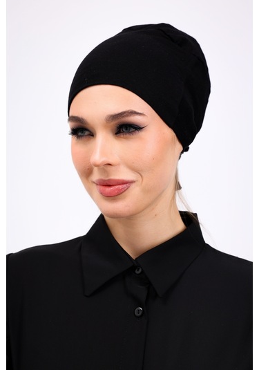 Kaymayan Silikonlu Dikişsiz Bone Siyah - Kaymaz Kadın Tesettür Bağlamalı İç Bone Siyah