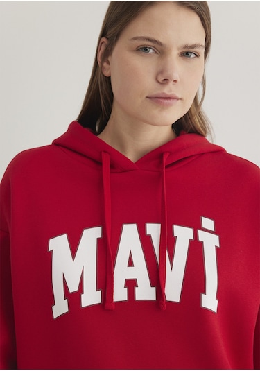 Mavi - Mavi Logo Baskılı Kapüşonlu Kadın Sweatshirt 1600361-86417 Kırmızı