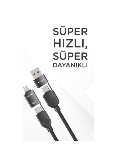 Torima U17 4 in 1 Type-C 100 CM 85 W Hızlı Şarj Ve Data Kablosu Siyah