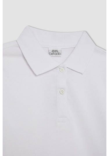 Defacto Kız Çocuk Polo Yaka Basic Düz Pike Uzun Kollu Tişört J0010a625auwt34 Beyaz
