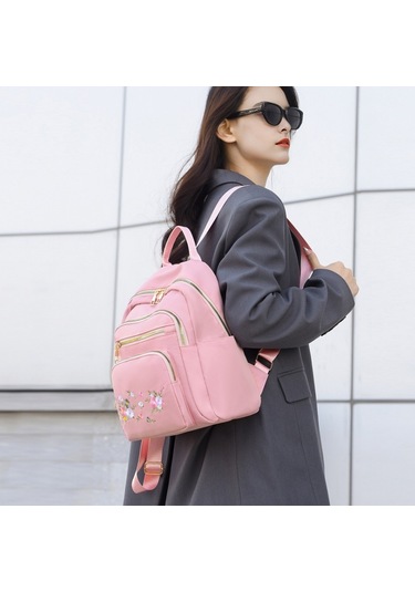 Lixiaqu01 Pink Moda Naylon Sırt Çantası Kadınlar Için Nakış Açık Pembe