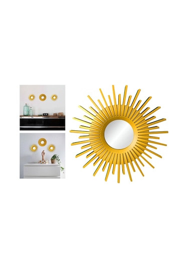 Suntek Yuvarlak Asılı Ayna Ev Şifonyer Dekor Duvar Aynaları Güneş Şekilli Altın