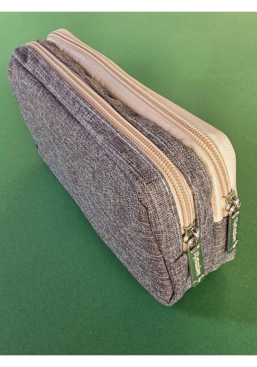 Rlx-147 Keten İki Gözlü Kalemlik Kalem Kutusu Kalemlik Gri Beyaz