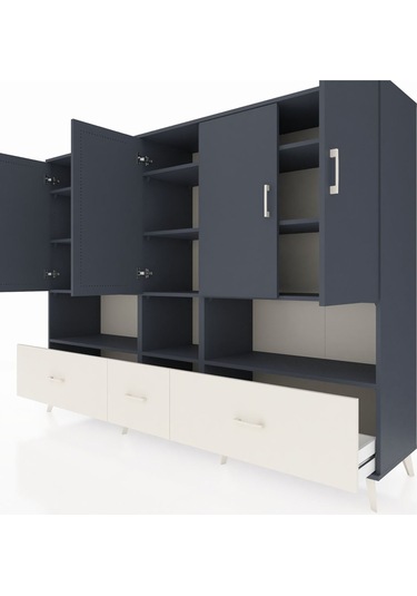 Hyperion Dolap 12 Raflı 3 Çekmeceli 5 Kapaklı 220x44x163 Antrasit Antrasit-antrasit/aytaşı