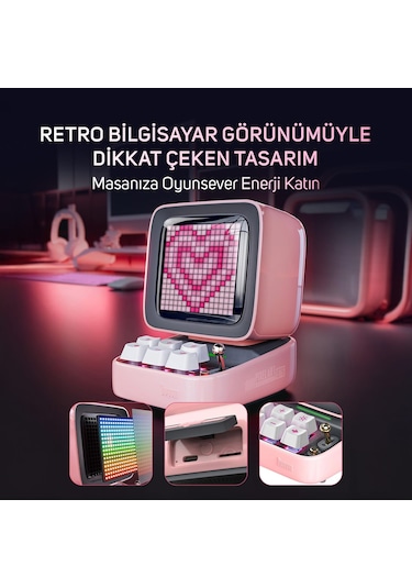 Divoom Ditoo Pro Bluetooth Hoparlör Ve Ses Kayıt Özellikli Lovelock  Seti, Pembe