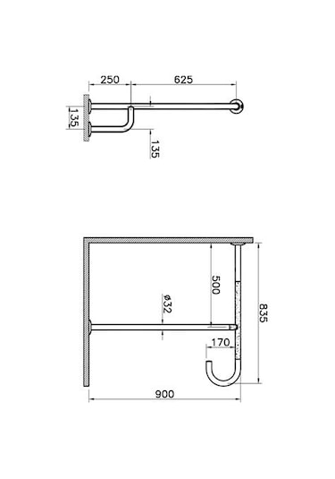 Vitra Arkitekta Duvar-zemin Tutunma Barı A44469 Krom