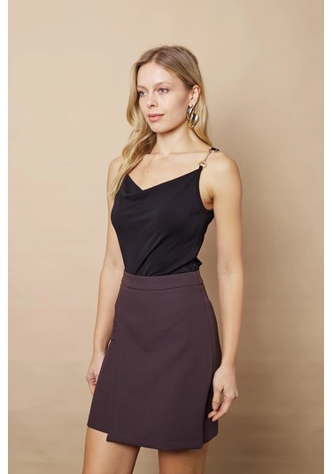 Kadın Hafif Likralı Kumaş Yüksek Bel Anvelop Kruvaze Hafif Mini Kalem Etek-kahve Kahve